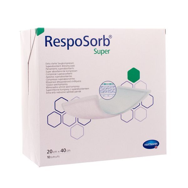 RESPOSORB SUPER Pansement hydrocellulaire superabsorbant, stérile, 20 cm x 40 cm (ref. 685024), bt 10