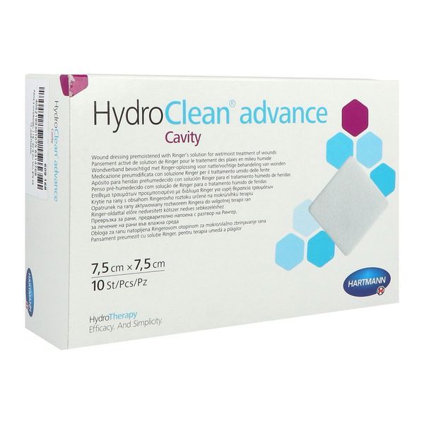 HYDROCLEAN ADVANCE CAVITY Pansement hydrogel irrigoabsorbant pour plaie profonde, prêt à l'emploi, carré, 7,5 cm x 7,5 cm (ref. 609168), bt 10