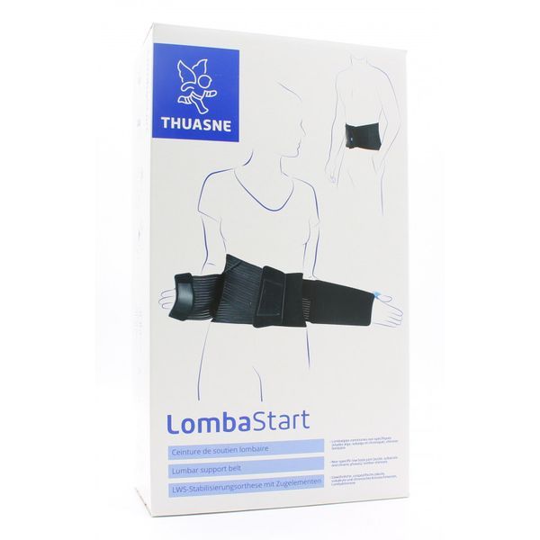 Thuasne Lombastart V2 Ceinture Lombaire En Tissu Elastique Boite H.26 Cm Noir Bleute T2 1