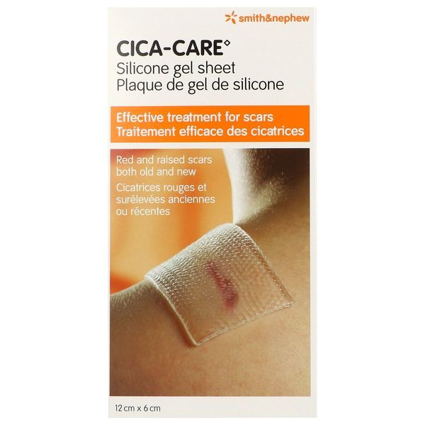 CICA CARE Plaque autoadhérente de gel de silicone pour cicatrices, réutilisable, 60 mm x 120 mm x 3,5 mm (ref. 66320703), unité