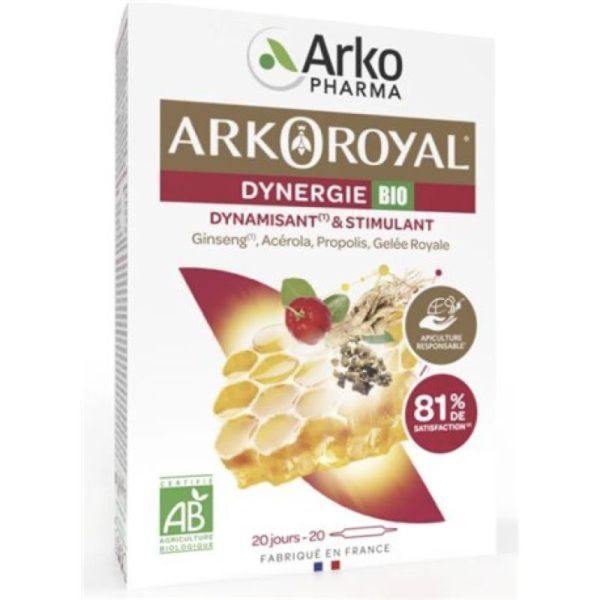 ARKOROYAL DYNERGIE BIO Solution buvable, complément alimentaire dynamisant et stimulant, bt 20