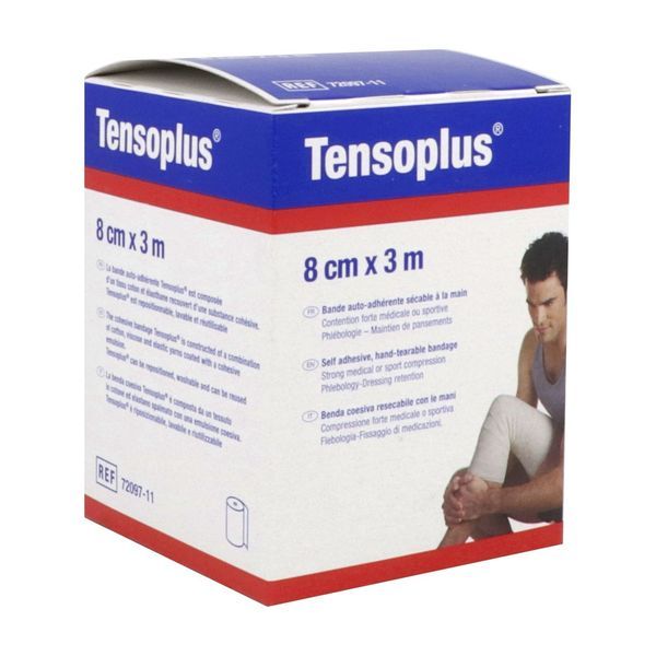 TENSOPLUS Bande de contention cohésive, force 2, élastique 1 sens, blanc 3 m x 8 cm (ref. 445230C), unité