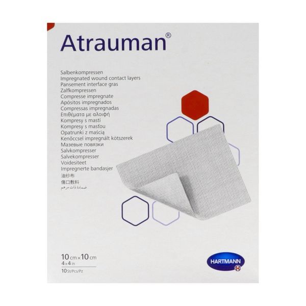 ATRAUMAN Pansement gras, stérile à imprégnation lipidique, sans principe actif, 10 cm x 10 cm (ref. 499514), bt 10