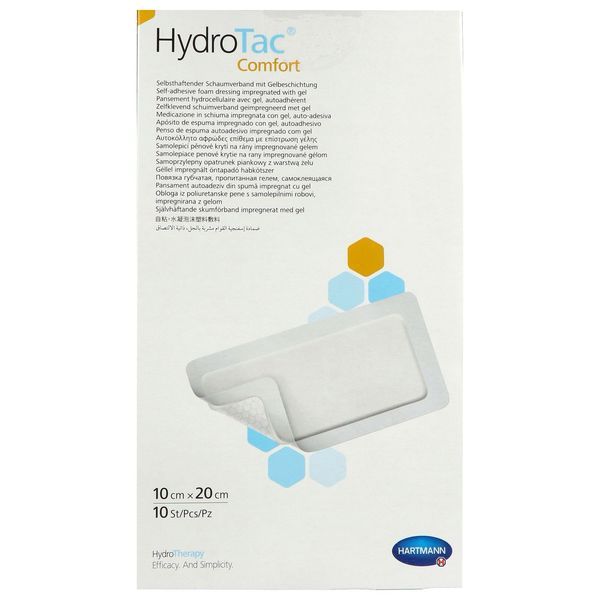 HYDROTAC COMFORT Pansement hydrocellulaire, hydroapaisant, à bords adhésifs, 10 cm x 20 cm (ref. 685813), bt 10