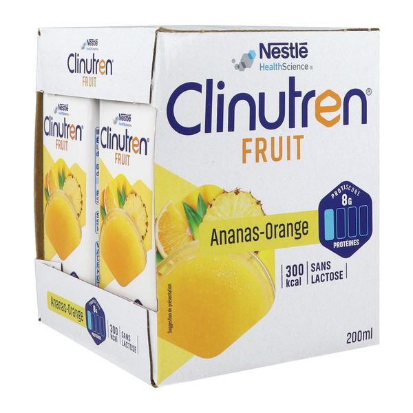 CLINUTREN FRUIT FORMAT BRIQUE Denrée alimentaire destinée à des fins médicales spéciales, ananas - orange, 200 ml x 4