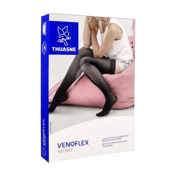 VENOFLEX 2 SECRET Chaussette médicale de compression classe 2, pied ouvert, femme, noir, normal, taille 4, paire