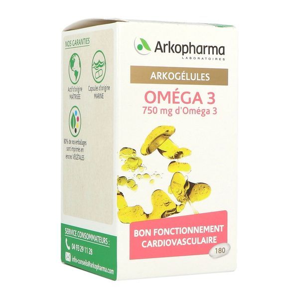 ARKOGELULES OMEGA 3 ORIGINE MARINE Gélule, complément alimentaire à base d'oméga 3 d'origine marine, bt 180