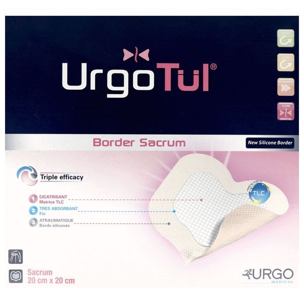 URGOTUL BORDER SACRUM Pansement hydrocellulaire adhésif, matrice TLC micro-adhérente, bords siliconés, 20 cm x 20 cm, bt 10