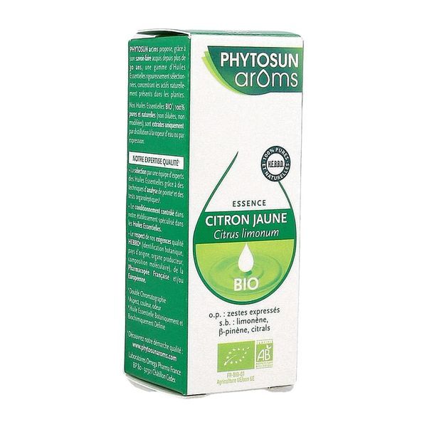 PHYTOSUN AROMS CITRON JAUNE HUILE ESSENTIELLE Complément alimentaire à base d'huile essentielle de citron jaune, fl 10 ml