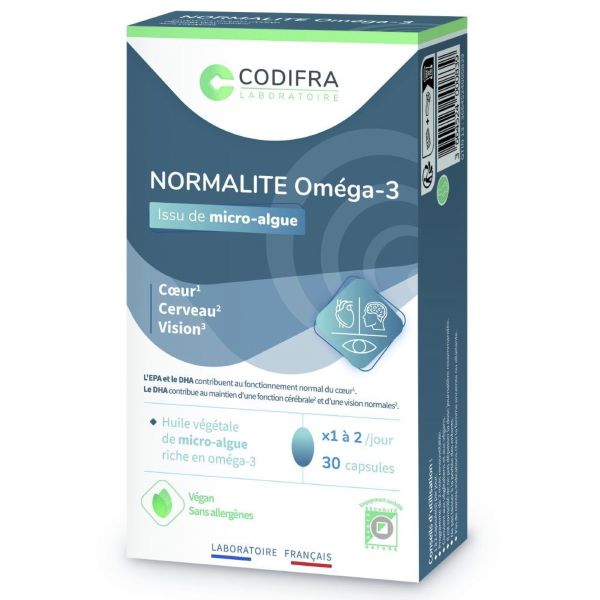 NORMALITE OMEGA-3 Capsule, complément alimentaire à base d'huile de micro-algue, bt 30