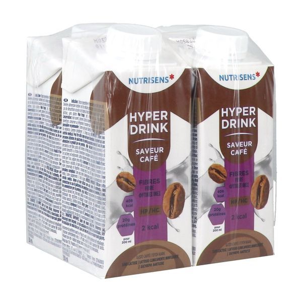 NUTRISENS HYPERDRINK FIBRES HP HC 2 KCAL Denrée alimentaire destinée à des fins médicales spéciales, café, 200 ml x 4