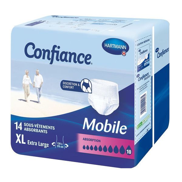 CONFIANCE MOBILE ABSORPTION 10 Slip absorbant jetable pour incontinence urinaire, adulte, Xlarge (ref. 915728), sac 14