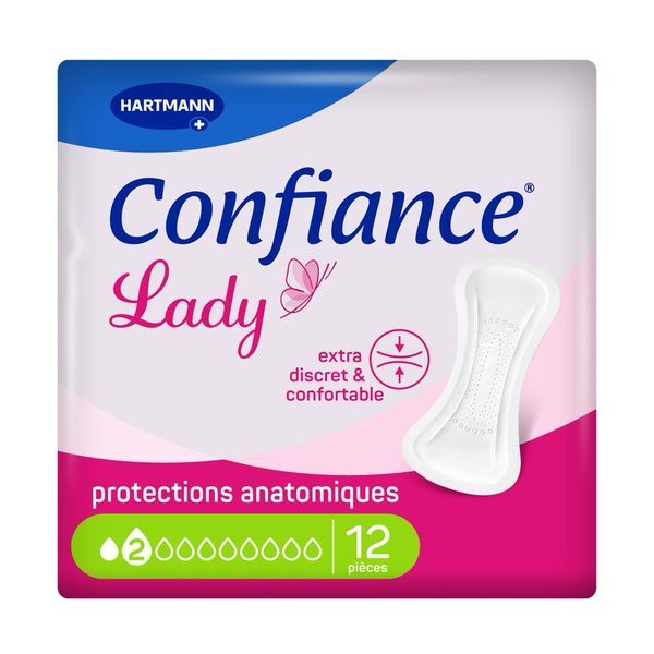 CONFIANCE LADY ABSORPTION 2 G Protection anatomique hypoallergénique pour incontinence urinaire, femme, sac 12
