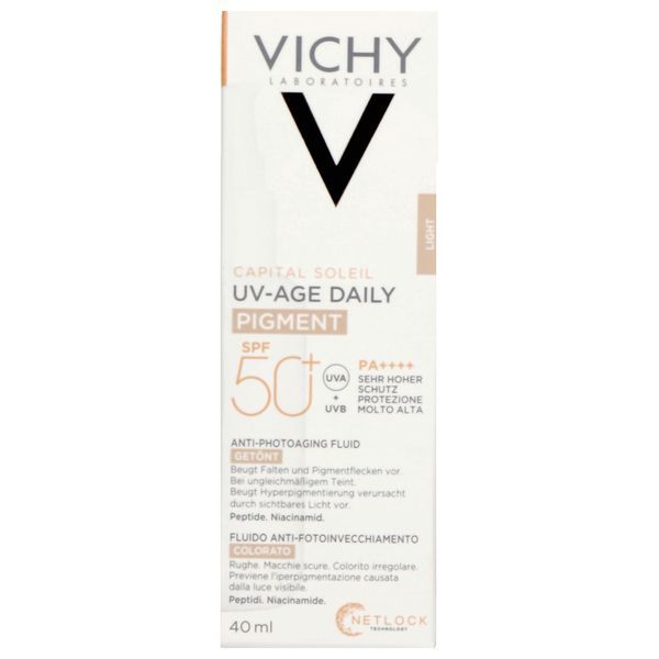 VICHY CAPITAL SOLEIL UV AGE DAILY TEINTE SPF 50+ Fluide solaire antiâge très haute protection, SPF 50+, teinte claire à medium, fl 40 ml