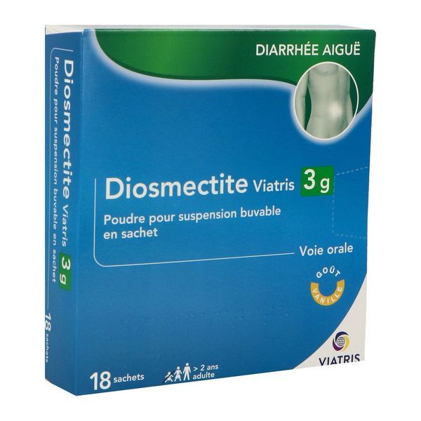 DIOSMECTITE MYLAN Poudre pour suspension buvable 3 g, boîte 18 sachets