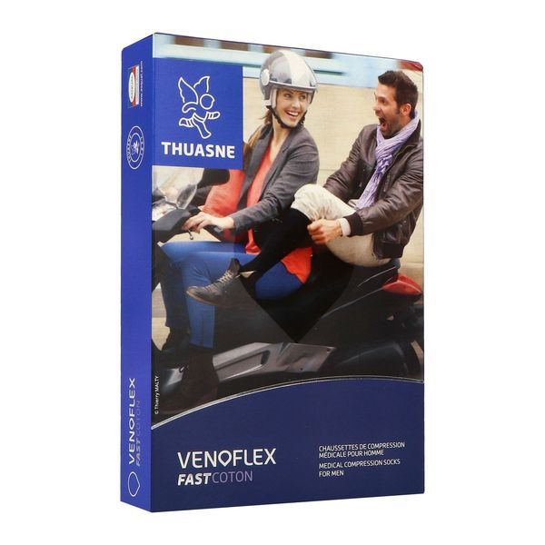 VENOFLEX 2 FAST COTON HOMME Chaussette médicale de compression classe 2, côtelé, pour homme, noir, normal, taille 4, paire