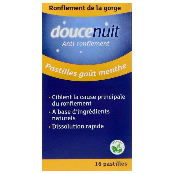 DOUCENUIT ANTIRONFLEMENT PASTILLE Pastille à sucer double action, dispositif médical antironflement, goût menthe, bt 16