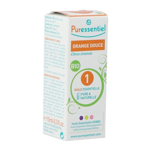 PURESSENTIEL HUILE ESSENTIELLE BIO COMPLEMENT ALIMENTAIRE Complément alimentaire, huile essentielle d'orange douce HEBBD, fl 10 ml