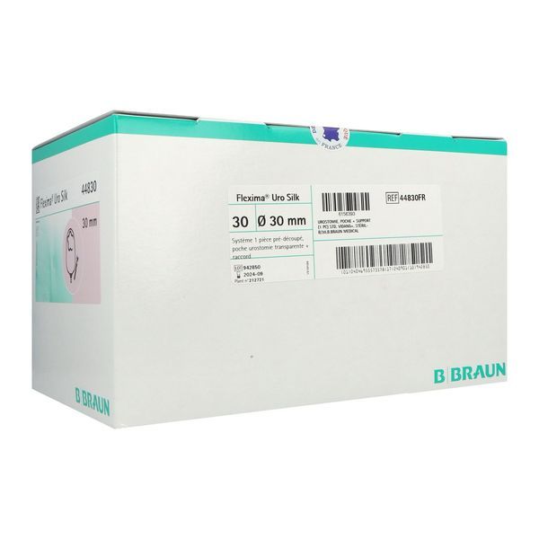 FLEXIMA URO SILK PLAN Poche vidangeable système 1 pièce, protecteur cutané plan, prédécoupé, diamètre 30 mm (ref. 44830FR), bt 30