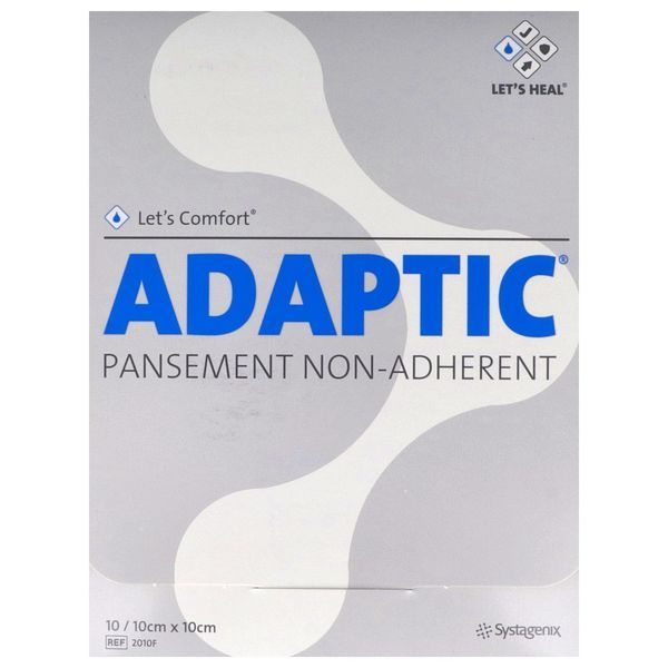 ADAPTIC Pansement gras non adhérent, réhydratant, hypoallergénique, stérile, 10 cm x 10 cm (ref. 2010F), bt 10