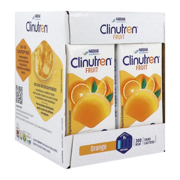 CLINUTREN FRUIT FORMAT BRIQUE Denrée alimentaire destinée à des fins médicales spéciales, orange, 200 ml x 4