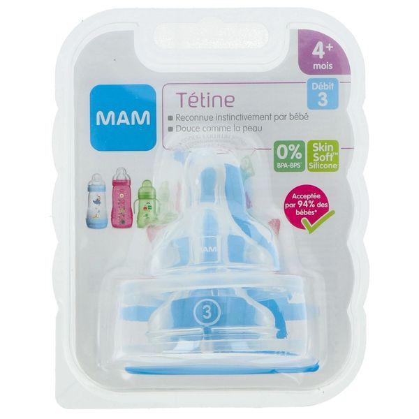 MAM TETINE Tétine plate en silicone, débit 3, blister 2