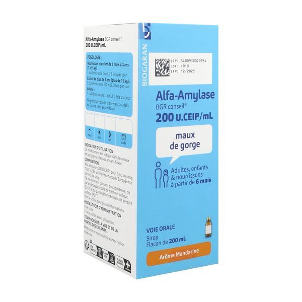 ALFA-AMYLASE BGR CONSEIL Sirop 200 U.CEIP/ml, boîte 1 flacon 200 ml avec gobelet-doseur