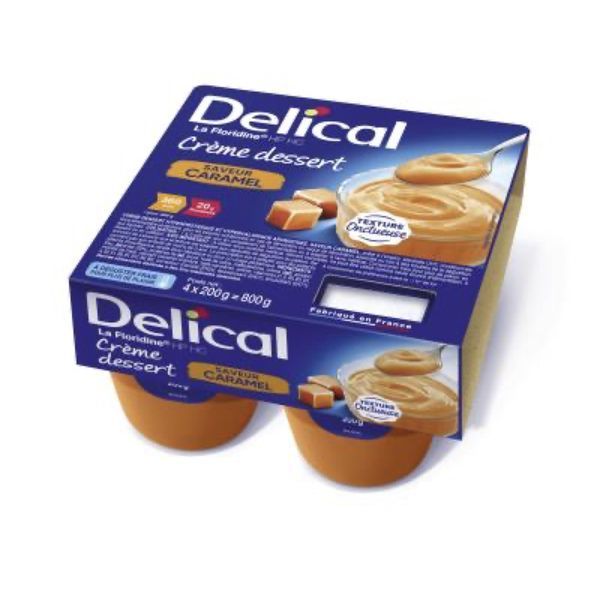 DELICAL LA FLORIDINE HP HC CREME DESSERT Denrée alimentaire destinée à des fins médicales spéciales, saveur caramel, pot 200 g x 4