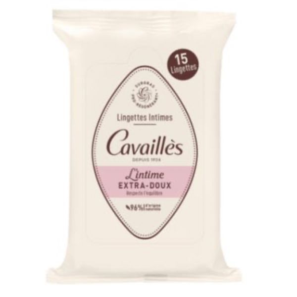 ROGE CAVAILLES L'INTIME EXTRADOUX LINGETTES INTIMES Lingette imprégnée ultra-douce pour usage intime, sachet 15
