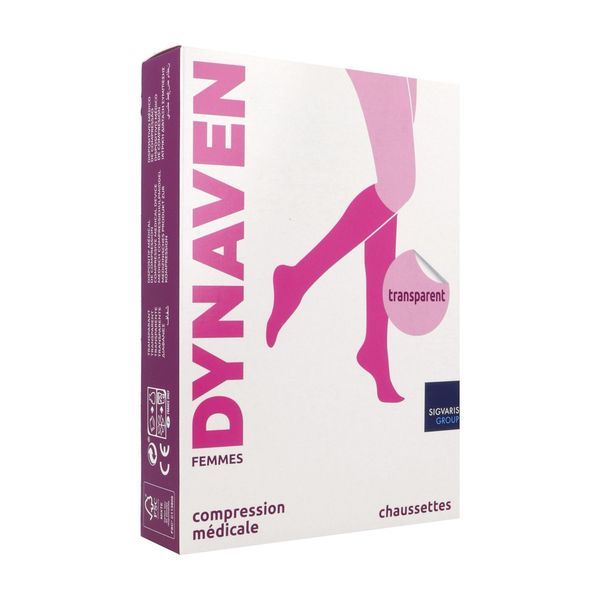 DYNAVEN 2 TRANSPARENT Chaussette médicale de compression classe 2, pour femme, beige clair, long, small (ref. 303390), paire