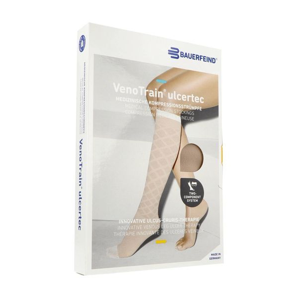 Bauerfeind Venotrain Ulcertec 39 Classe Moderee Normal - Pieds Ouverts Chaussette Naturel Long S 2