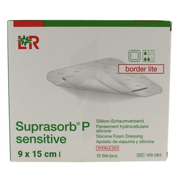 SUPRASORB P SENSITIVE BORDER LITE 9X15CM PST H-CELL SILICONE PANSEMENT BOITE 9*15 CM 10