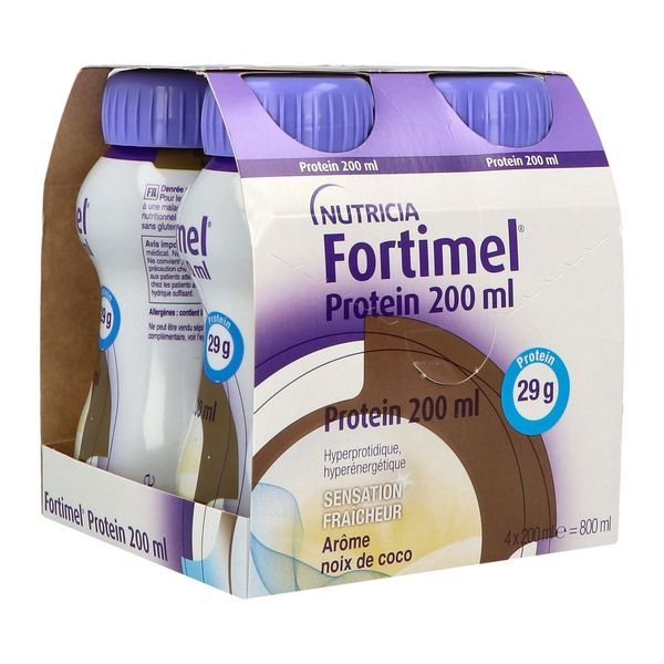 FORTIMEL PROTEIN SENSATIONS 2.4 KCAL Denrée alimentaire destinée à des fins médicales spéciales, saveur noix de coco, 200 ml x 4