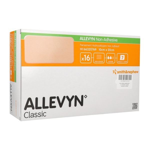 ALLEVYN NON ADHESIVE Pansement hydrocellulaire stérile, très absorbant, non adhésif, 10 cm x 20 cm (ref. 66320769), bt 16