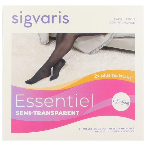 SIGVARIS 3 ESSENTIEL SEMI - TRANSPARENT Chaussette médicale de compression, classe 3, pour femme, dune, long, large (ref. 302789), paire