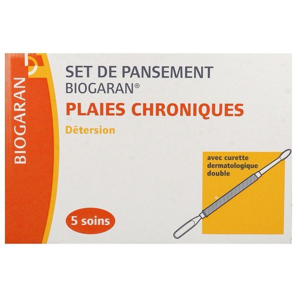 BIOGARAN SET DE PANSEMENT PLAIES CHRONIQUES DETERSION Set de nettoyage et de réfection de pansement, détersion de plaie chronique, bt 5