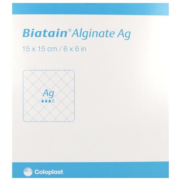BIATAIN ALGINATE AG Pansement d'alginate, carboxymethylcellulose et complexe argentique, 15 cm x 15 cm (ref. 037650), bt 10