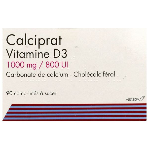 CALCIPRAT VITAMINE D3 Comprimé à sucer 1000 mg/800 UI, boîte 90