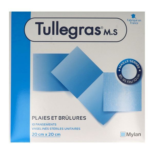 TULLE GRAS MS Pansement gras protecteur, vaseliné, stérile, 20 cm x 20 cm, bt 10