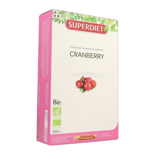 SUPERDIET AMPOULE BIO CRANBERRY Ampoule buvable, complément alimentaire à visée urinaire, bt 20