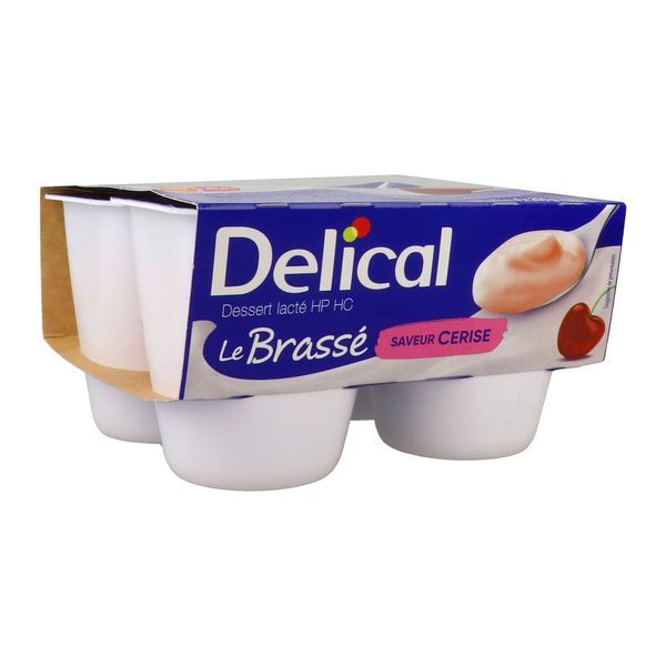 DELICAL LE BRASSE DESSERT LACTE HP HC Denrée alimentaire destinée à des fins médicales spéciales, saveur cerise, 200 g x 4