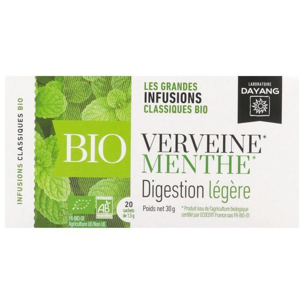 DAYANG INFUSION CLASSIQUE BIO VERVEINE - MENTHE Feuille de verveine et feuille de menthe, infusette, bt 20