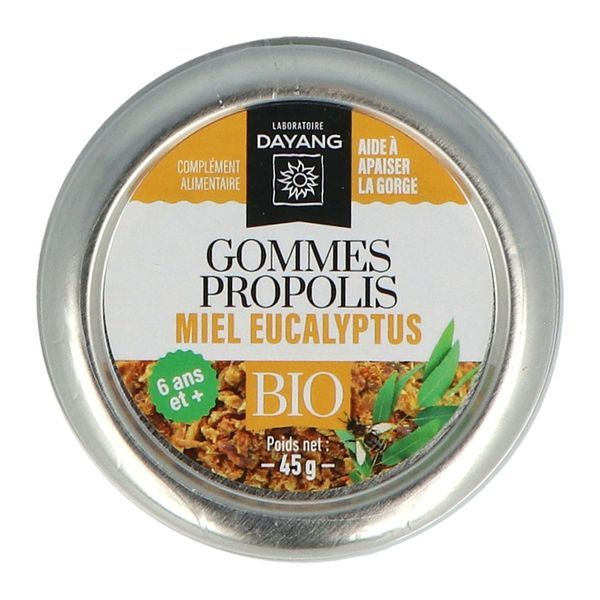 DAYANG BIO GOMMES PROPOLIS MIEL EUCALYPTUS Gomme à sucer, complément alimentaire pour la gorge, bt 45 g