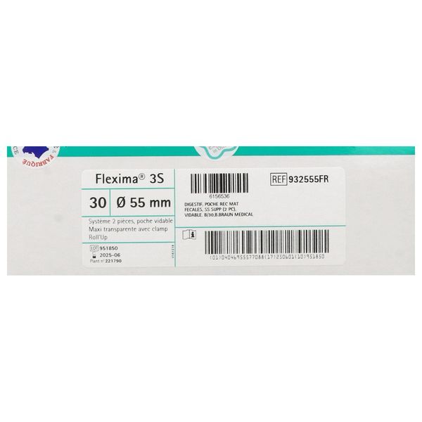 FLEXIMA 3S MAXI ROLL'UP Poche vidable, système 2 pièces avec anneau flottant, transparente, diamètre 55 mm (ref. 932555FR), bt 30