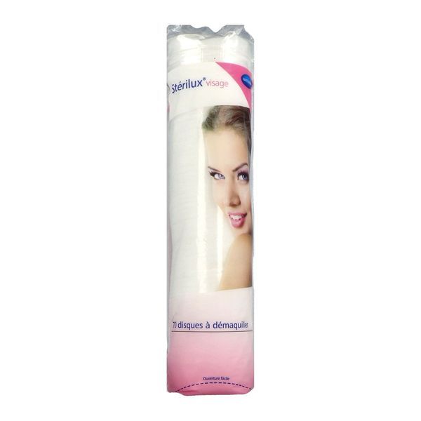 STERILUX VISAGE Coton à démaquiller antipeluche, très doux, disque, sachet de 70