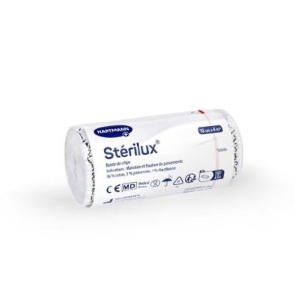 STERILUX Bande de crêpe en coton élastique sous cellophane, 4 m à l'étirage x 10 cm (ref. 332167), unité