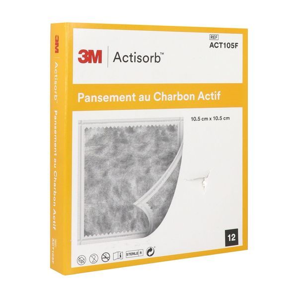 ACTISORB Pansement stérile au charbon actif, 10,5 cm x 10,5 cm (ref. ACT105F), bt 12