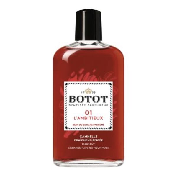 BOTOT L'AMBITIEUX 01 BAIN DE BOUCHE PARFUME Bain de bouche fluoré parfumé à la cannelle (rouge), fl 250 ml