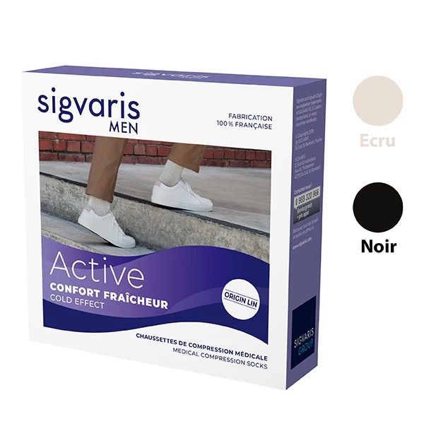 Sigvaris Homme Active Confort Frais Classe 2 Chaussette Ecru Large Normal 2