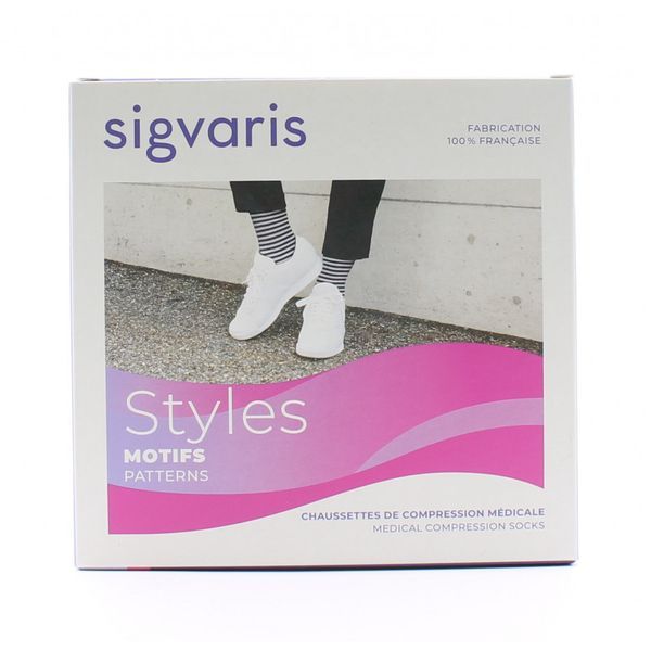 Sigvaris Chaussettes Femmes Classe 2 Sytles Motifs Marinieres Bleu/Blanc Large Normal 2